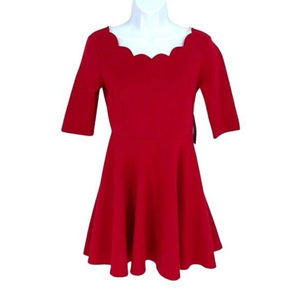 Lulus Womens Scallop Neckline Elbow Sleeve Mini Fit & Flare Dress Size Small NWT - Picture 1 of 12